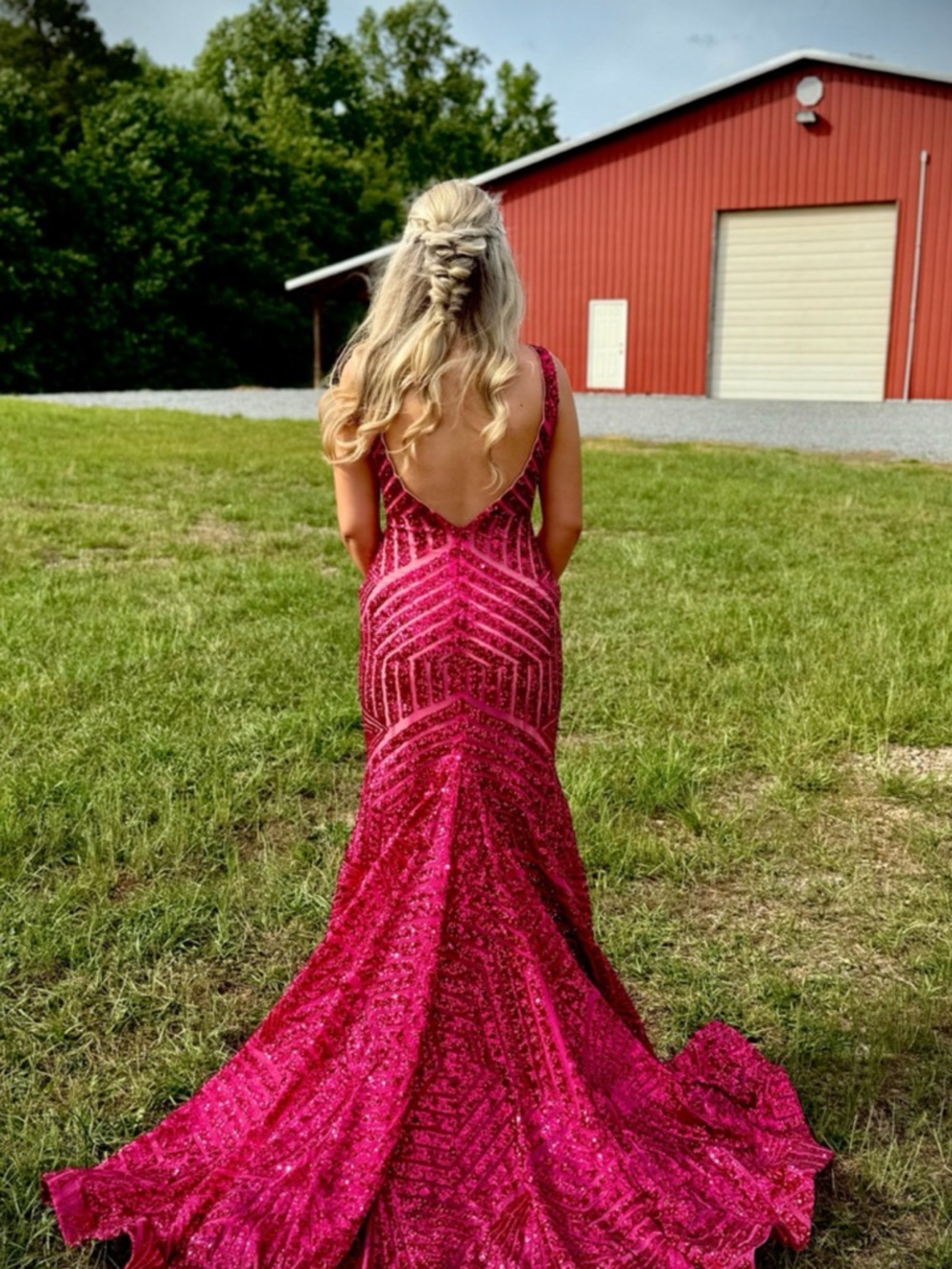 Jovani Fuchsia Sequin Sheath Gown - Picture 2 of 4